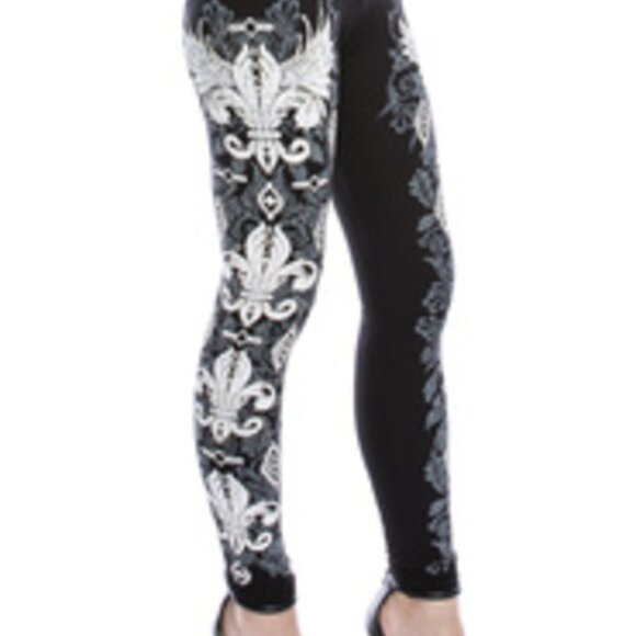 new VOCAL LEGGINGS FLEUR-DE-LIS rhinestones party pants black SM-XXL SLIMMING - Picture 5 of 5
